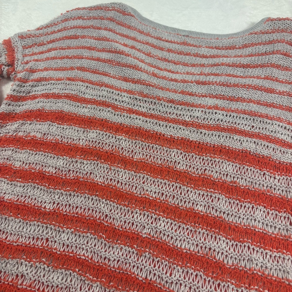 Free People Women M Open Crochet Knit Judy Punk Orange‎ Striped Lace Up Sweater - Picture 7 of 13